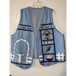 Handmade Country Cottage Chic Garden Bird Vest  L/XL